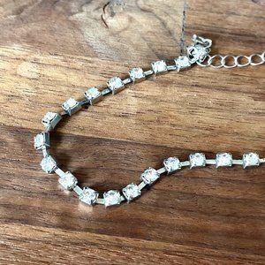 Silver Tone, Minimalistic Elegant Rhinestone 12" Choker